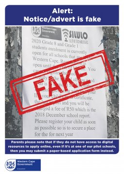 Member of the public helps the WCED to track down enrolment scam